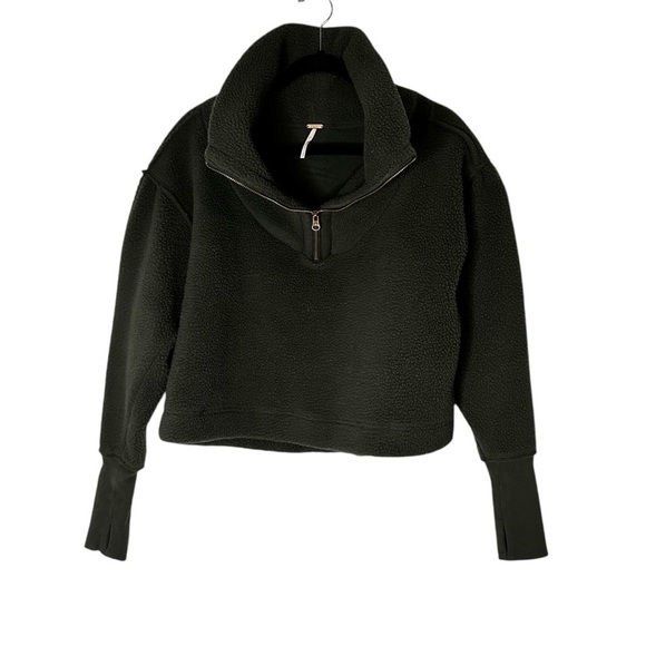 Free People Poppy Pullover- Forest Pine Sherpa Half Zip Pullover- Size Small - Picture 7 of 13